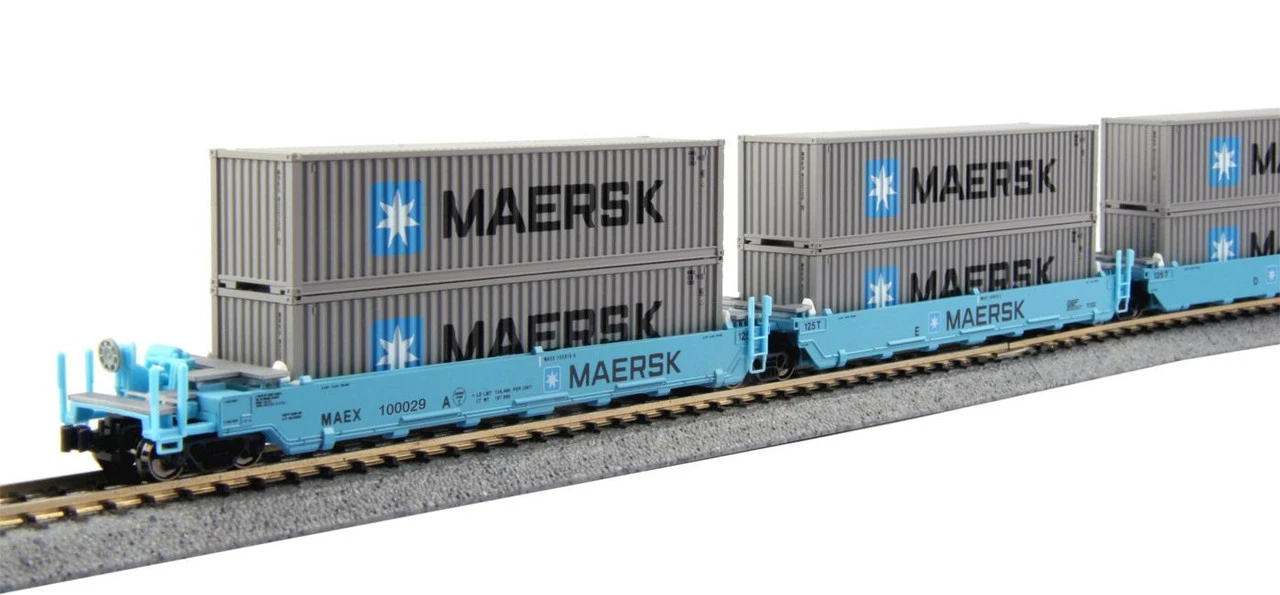 Kato 106-6198 Gunderson MAXI-I Double Stack Car MAERSK #100029 W/MAERSK Containers 5 Car Set (N Scale) - Image 3