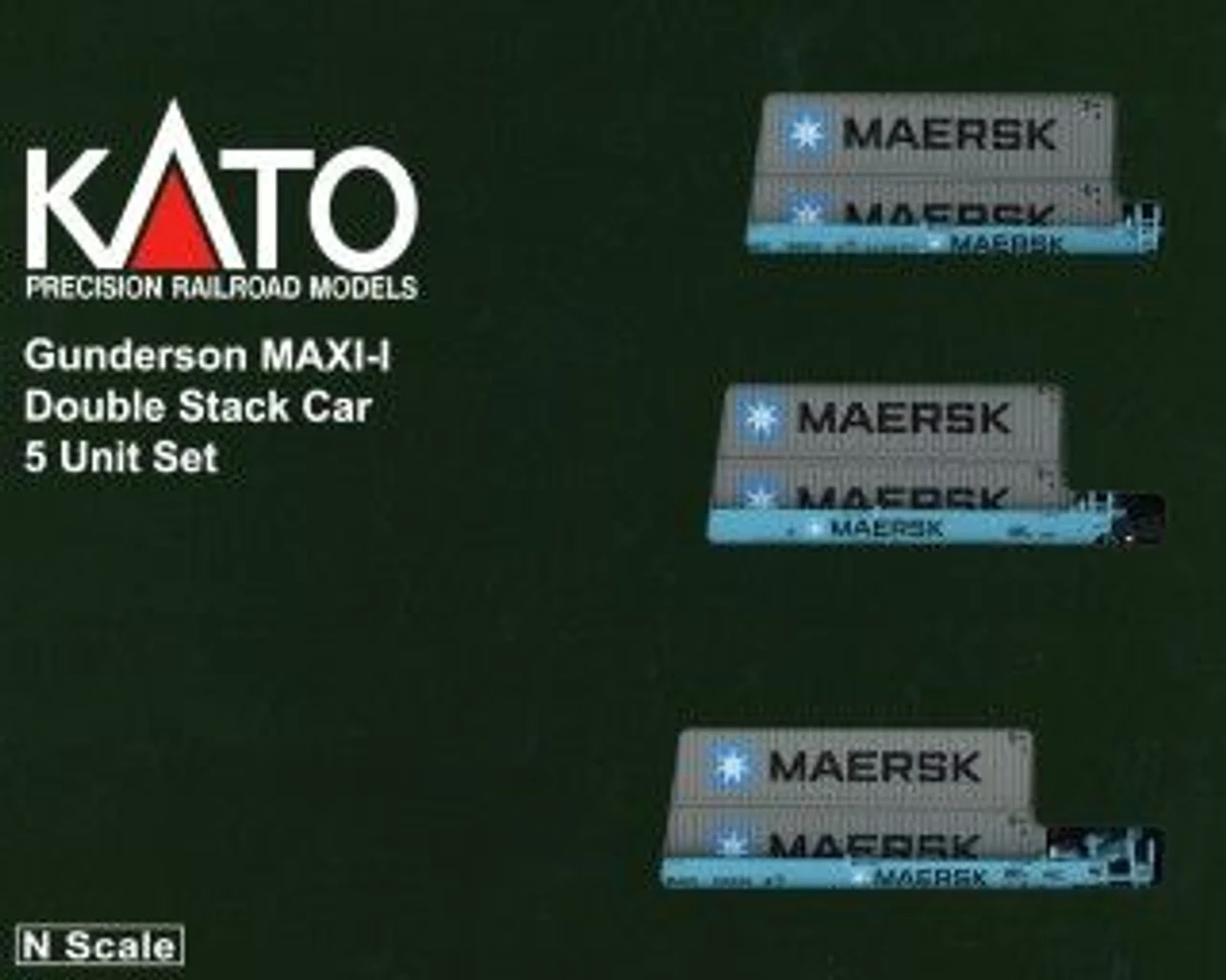 Kato 106-6198 Gunderson MAXI-I Double Stack Car MAERSK #100029 W/MAERSK Containers 5 Car Set (N Scale)