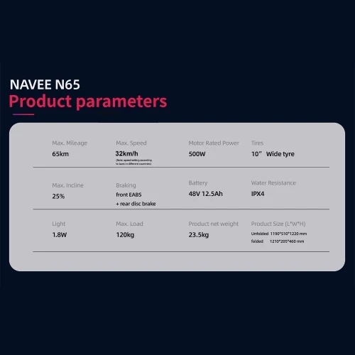 NAVEE N65 Electric Scooter For Adults/Teens 500W Motor 10-inch Pneumatic Tires - Image 11