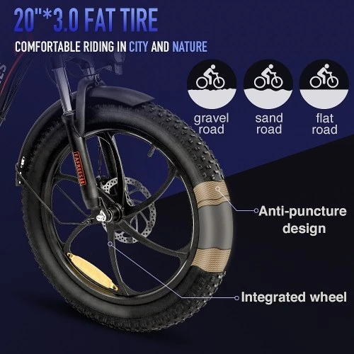 FAFREES F20 20-inch Fat Tire 250W Brushless Motor Folding Electric Bike 120km Power Assistance Range - Image 3