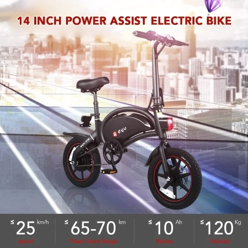 DYU D3+ Ebike 14 Inch 240W Brushless Motor Folding Power Assist Electric Bicycle With App Function - Image 2