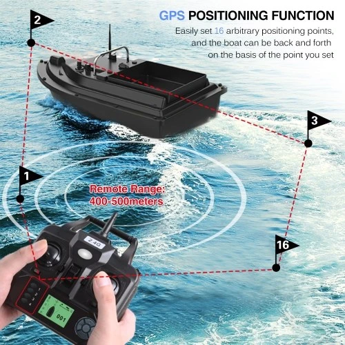GPS Fishing Bait Boat Wireless Control Automatic Return Bait Boat 400-500M Remote Range 10000mAh Battery 4.4lb Large Bait Container 16 Arbitrary Positioning Points - Image 3
