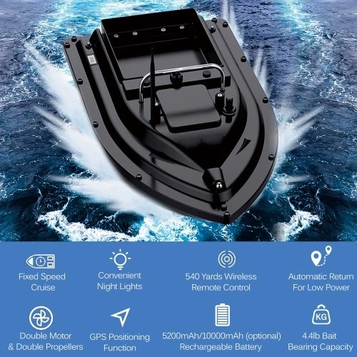 GPS Fishing Bait Boat Wireless Control Automatic Return Bait Boat 400-500M Remote Range 10000mAh Battery 4.4lb Large Bait Container 16 Arbitrary Positioning Points - Image 2