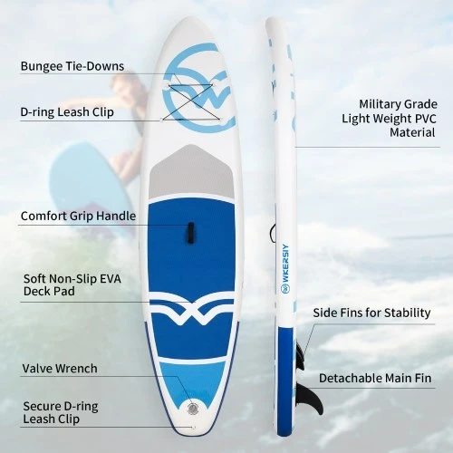 WKERSIY 10.5 Feet Inflatable Stand Up Paddle Board Non-Slip SUP Surf Board With Air Pump Carry Bag For All Skill Levels - Image 6