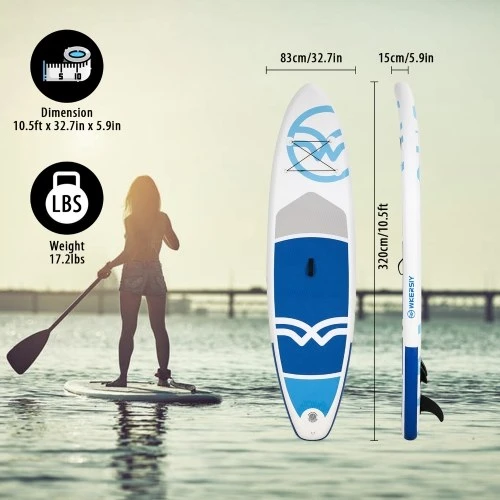 WKERSIY 10.5 Feet Inflatable Stand Up Paddle Board Non-Slip SUP Surf Board With Air Pump Carry Bag For All Skill Levels - Image 9
