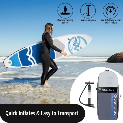 WKERSIY 10.5 Feet Inflatable Stand Up Paddle Board Non-Slip SUP Surf Board With Air Pump Carry Bag For All Skill Levels - Image 2